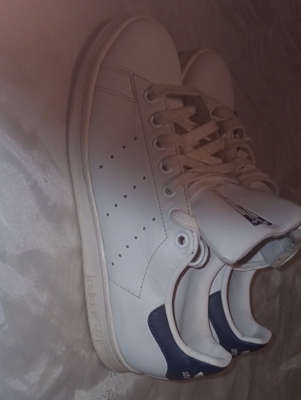 Stan Smith adidas Women's White Sneakers with Blue Tongue Logo - Picture 2 of 8